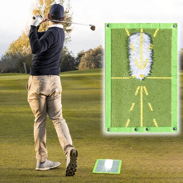 Unisex golf swing training mat providing instant divot feedback for improved swing practice, ideal for indoor/outdoor use.