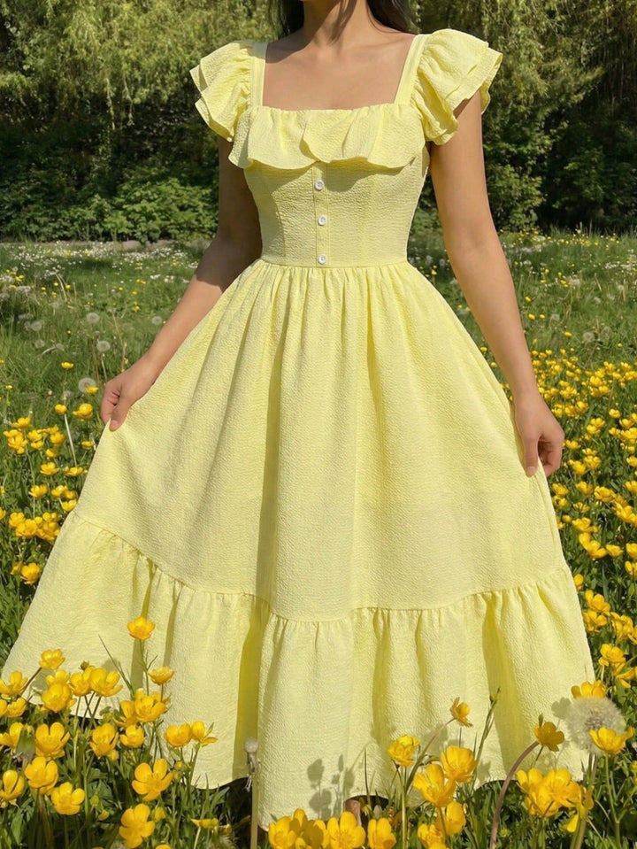 Elegant women's off-shoulder maxi dress with ruffles. Perfect for summer parties, cocktails & events.