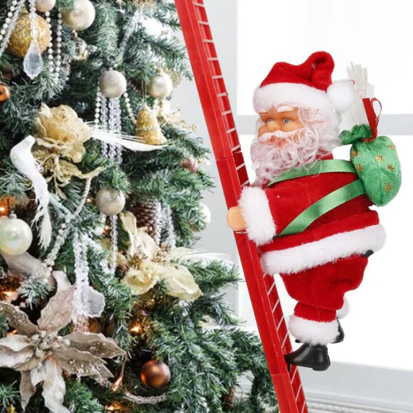Joyful animated Santa Claus climbing decoration, a vibrant Christmas accent for festive indoor holiday displays.