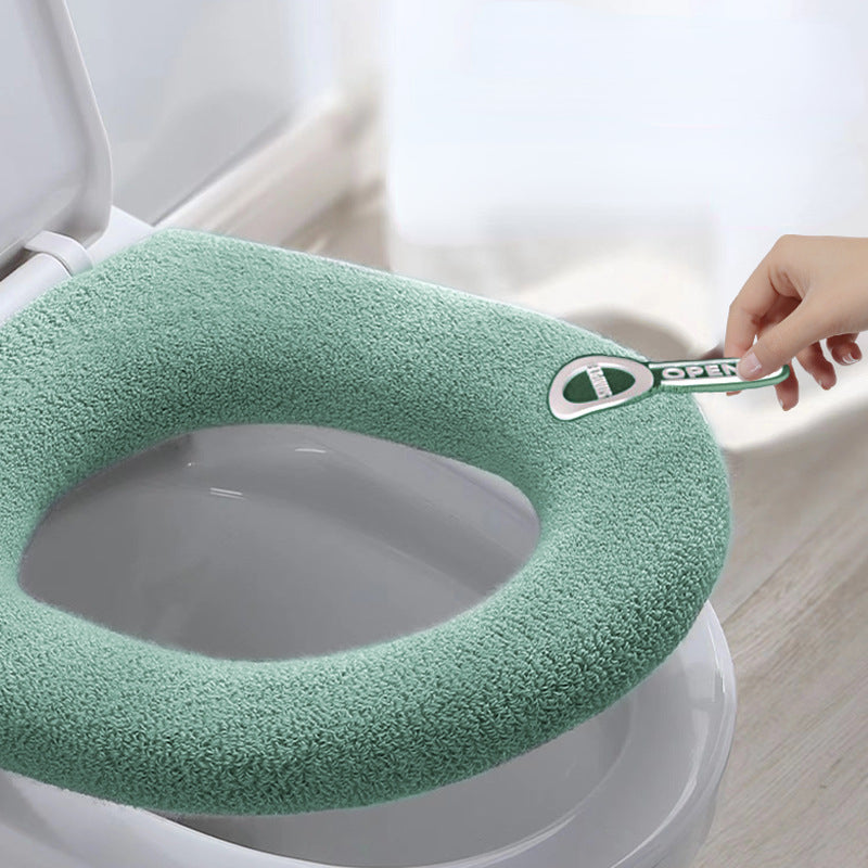 Hygienic, washable toilet seat cushion for a warm and clean bathroom experience. Universal fit.