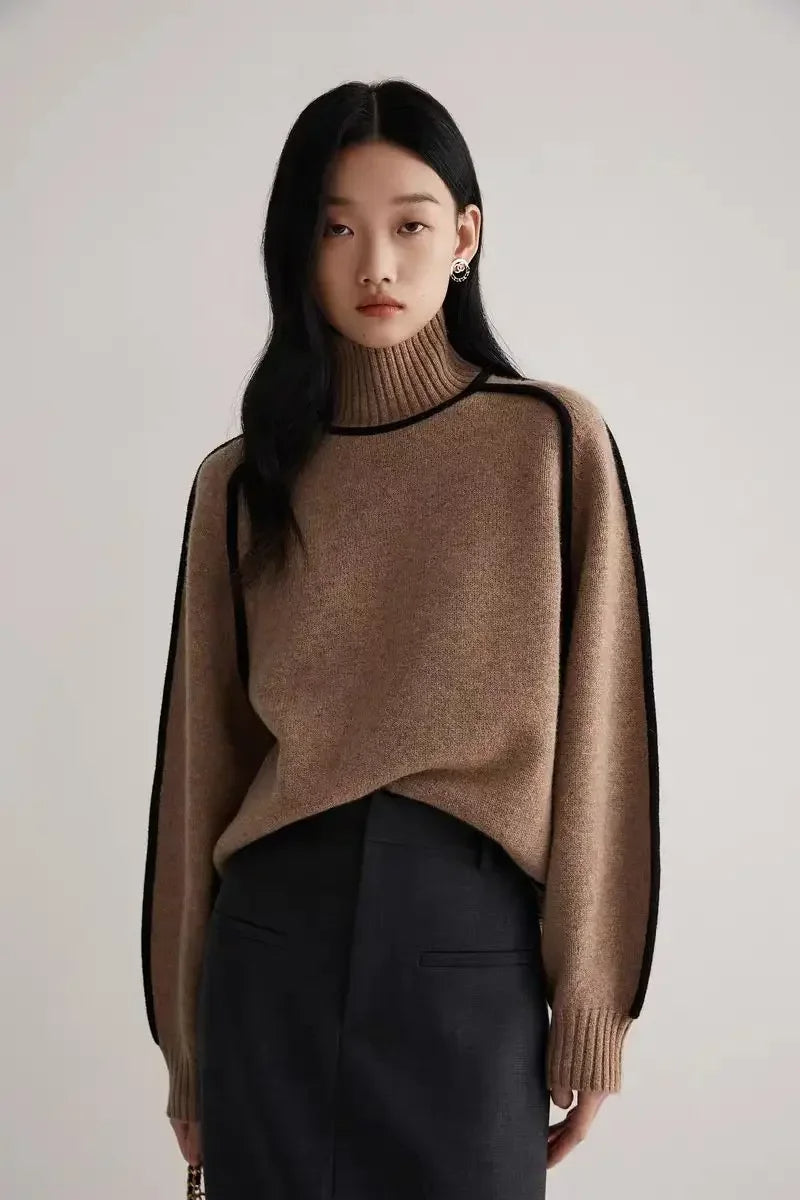 Chic women's winter turtleneck sweater. Versatile everyday style with modern contrast seam detailing.