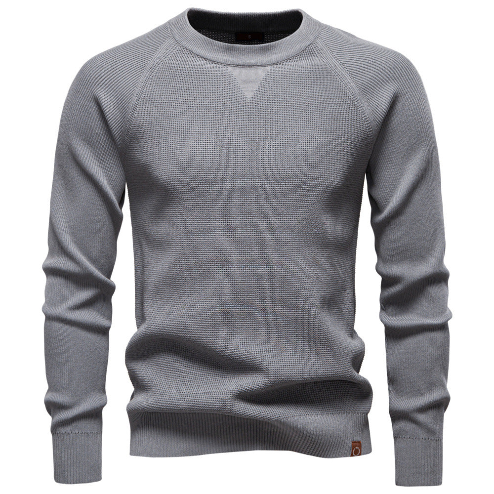 Modern men's fashion: the Verona Waffle Knit Sweater, a stylish and comfortable choice.