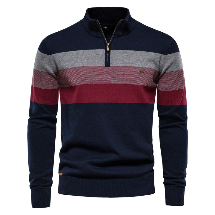 Khaki & green colorblock men's sweater, half-zip design for a modern, stylish look.
