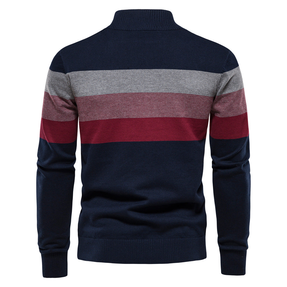 Grey colorblock half-zip sweater, men's Torino pullover for modern casual fashion.