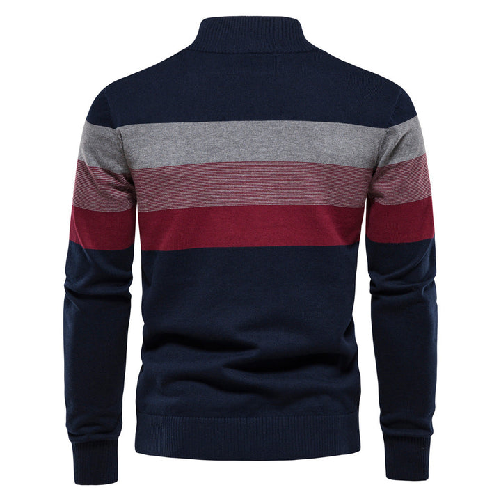 Grey colorblock half-zip sweater, men's Torino pullover for modern casual fashion.