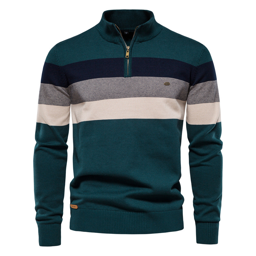 Khaki colorblock men's half-zip sweater, a modern pullover for stylish casual wear.
