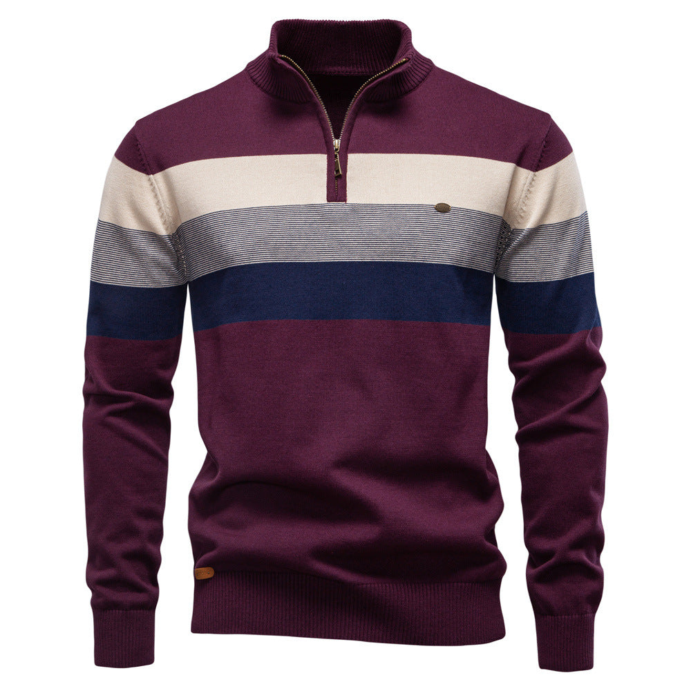 Black-blue colorblock men's half-zip sweater, modern and casual for everyday style.