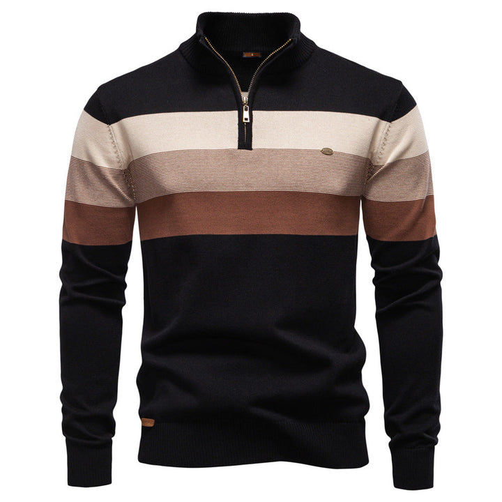 Modern men's grey & green colorblock half-zip sweater, ideal for casual layering.