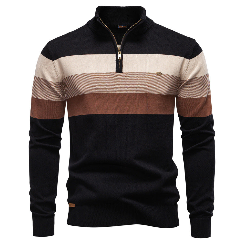Navy blue colorblock half-zip men's sweater, a stylish pullover for modern casual wear.