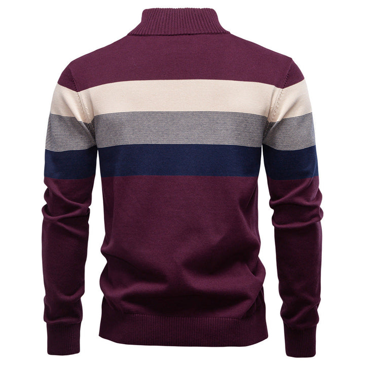 Versatile khaki colorblock half-zip sweater for men, a modern casual pullover.