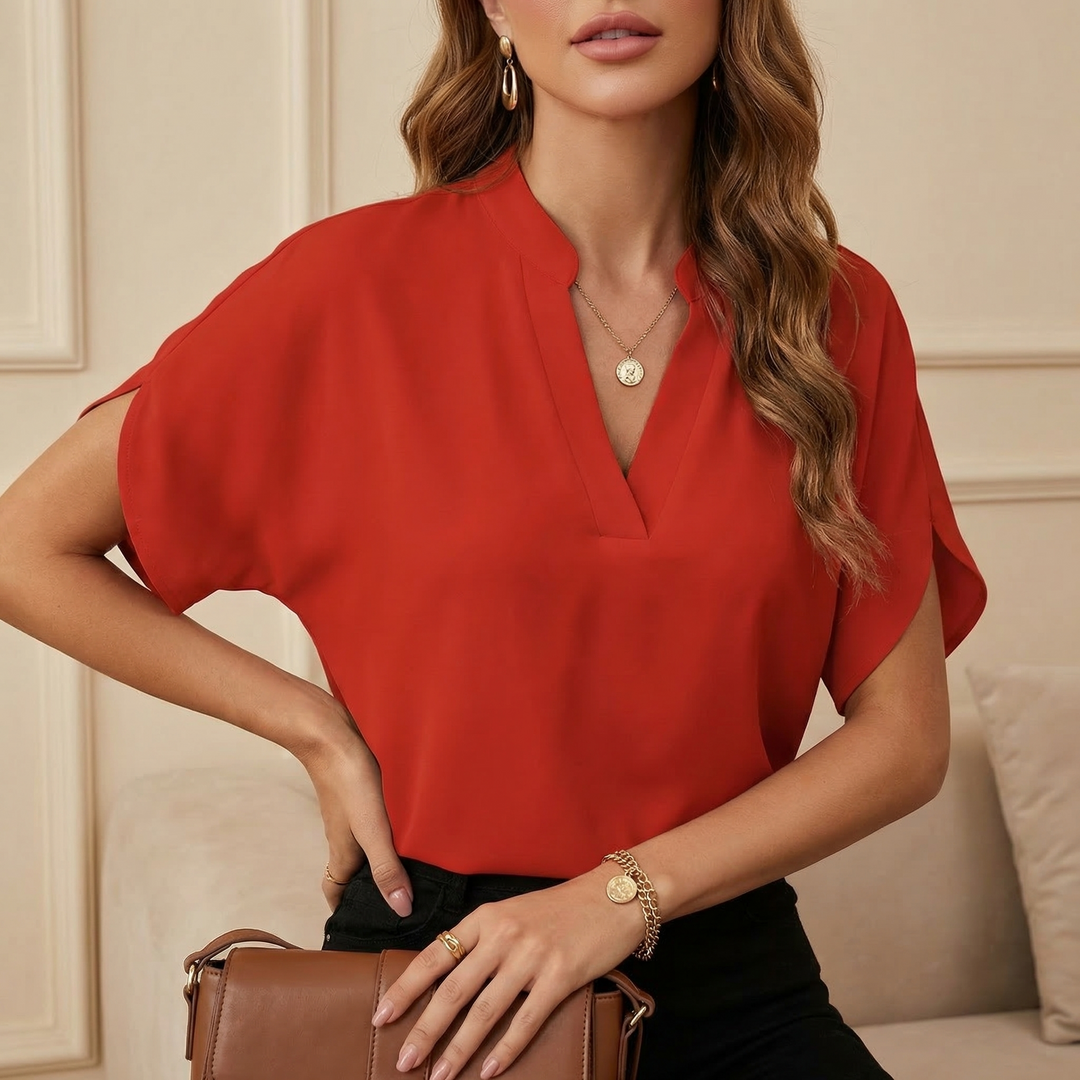 Softly flowing women's blouse, offering elegant comfort for versatile office & casual wear. Premium fashion top.