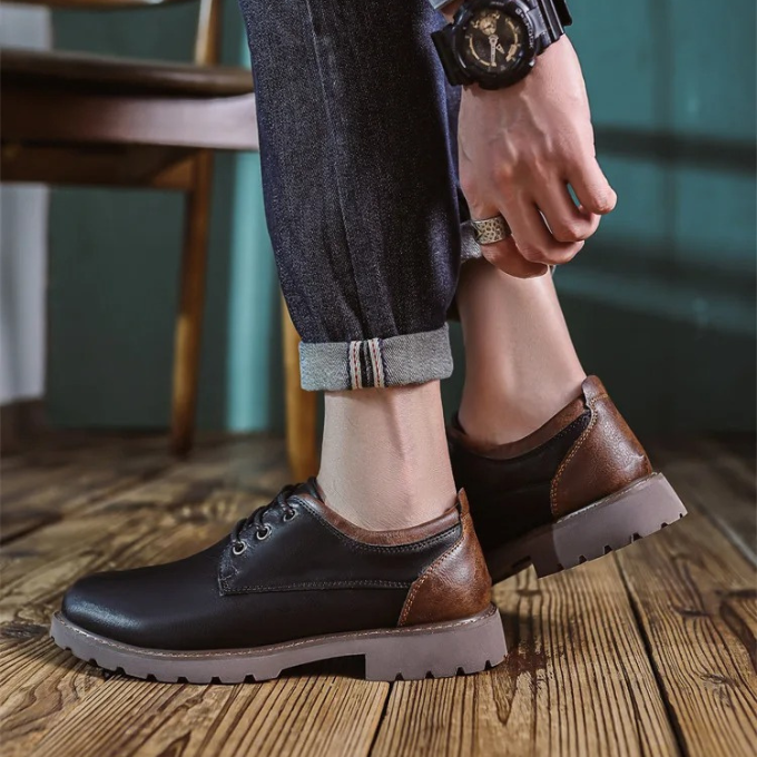 Classic black men's dress shoes by Cedar Ridge, excellent for business casual & special occasions.