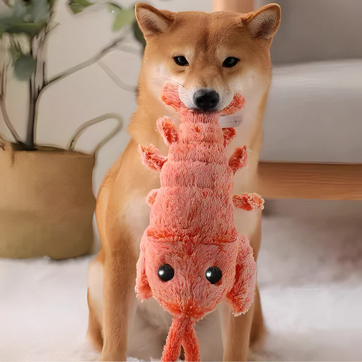 Red floppy lobster dog toy for interactive play. Durable chew toy providing fun & stress relief for pets.