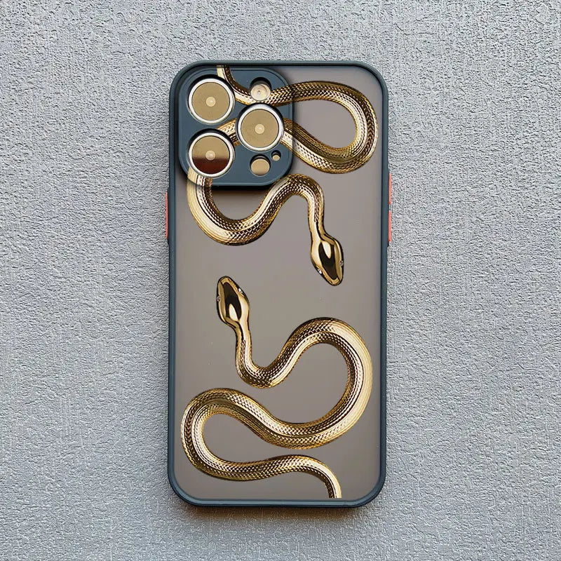 Stylish women's iPhone case featuring a serpent design, sleek, protective, and luxury.