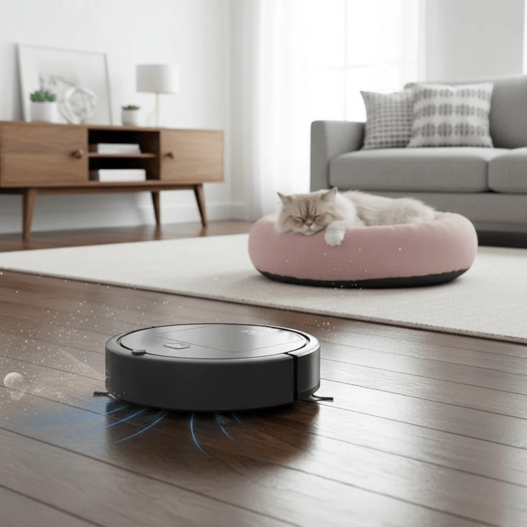Efficient smart robot floor cleaner for automated dust removal. Features HEPA filtration for quiet, spotless hard floors.