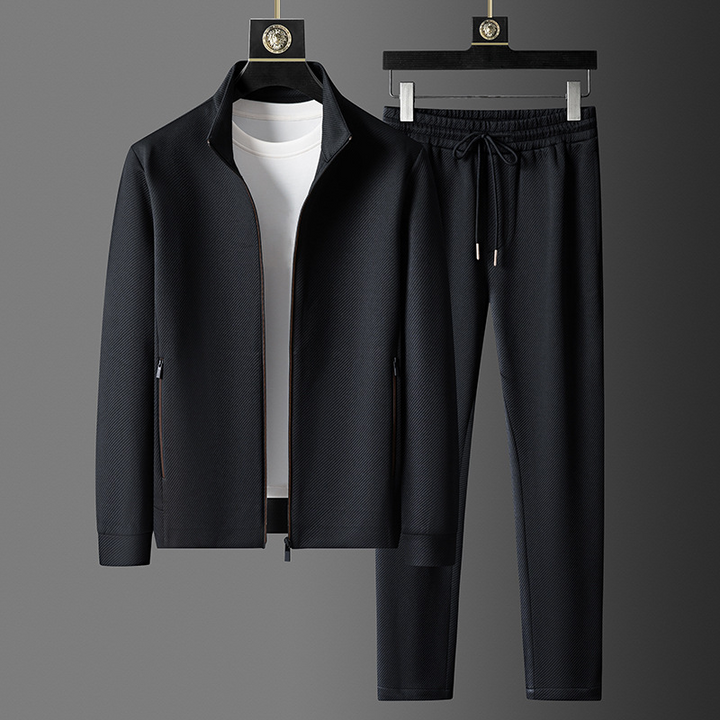 Men's premium deep black tracksuit set, perfect for athletic wear, loungewear, and casual comfort.