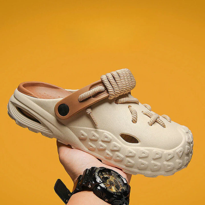 Men's everyday comfort clogs, slip-on style with practical rope lace.