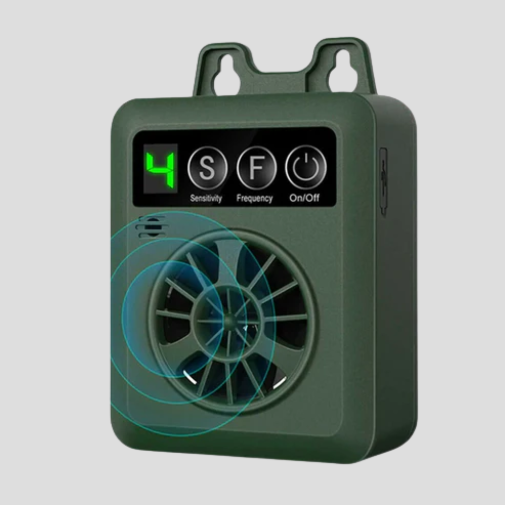Humane outdoor ultrasonic bark control device for dogs. Helps train quiet behavior and create a peaceful yard.