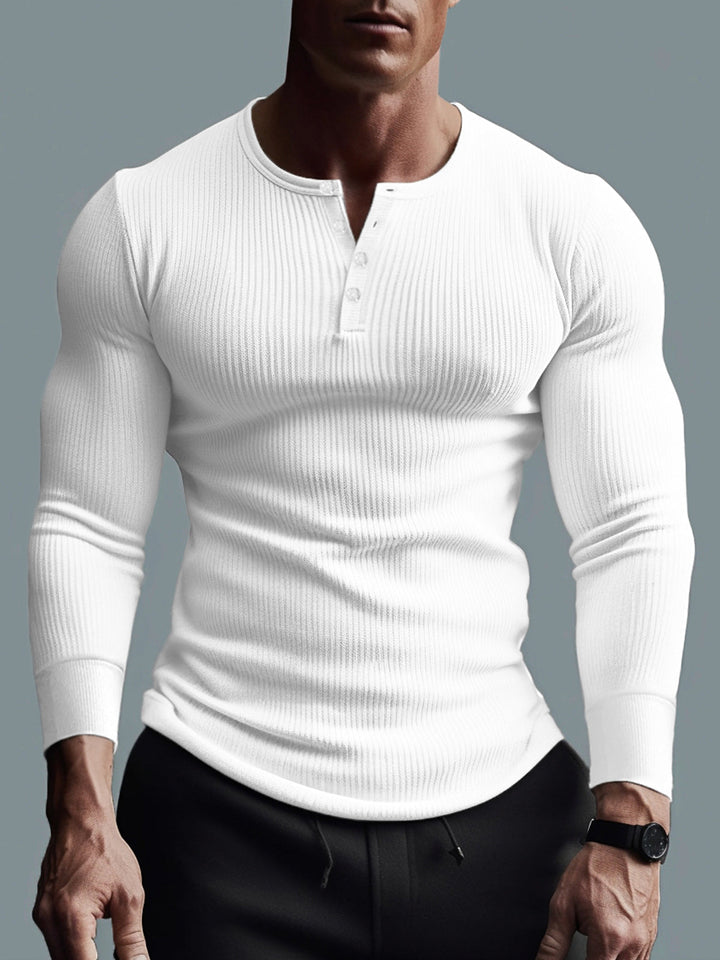 Comfortable long sleeve men's shirt, ribbed henley design for everyday style.