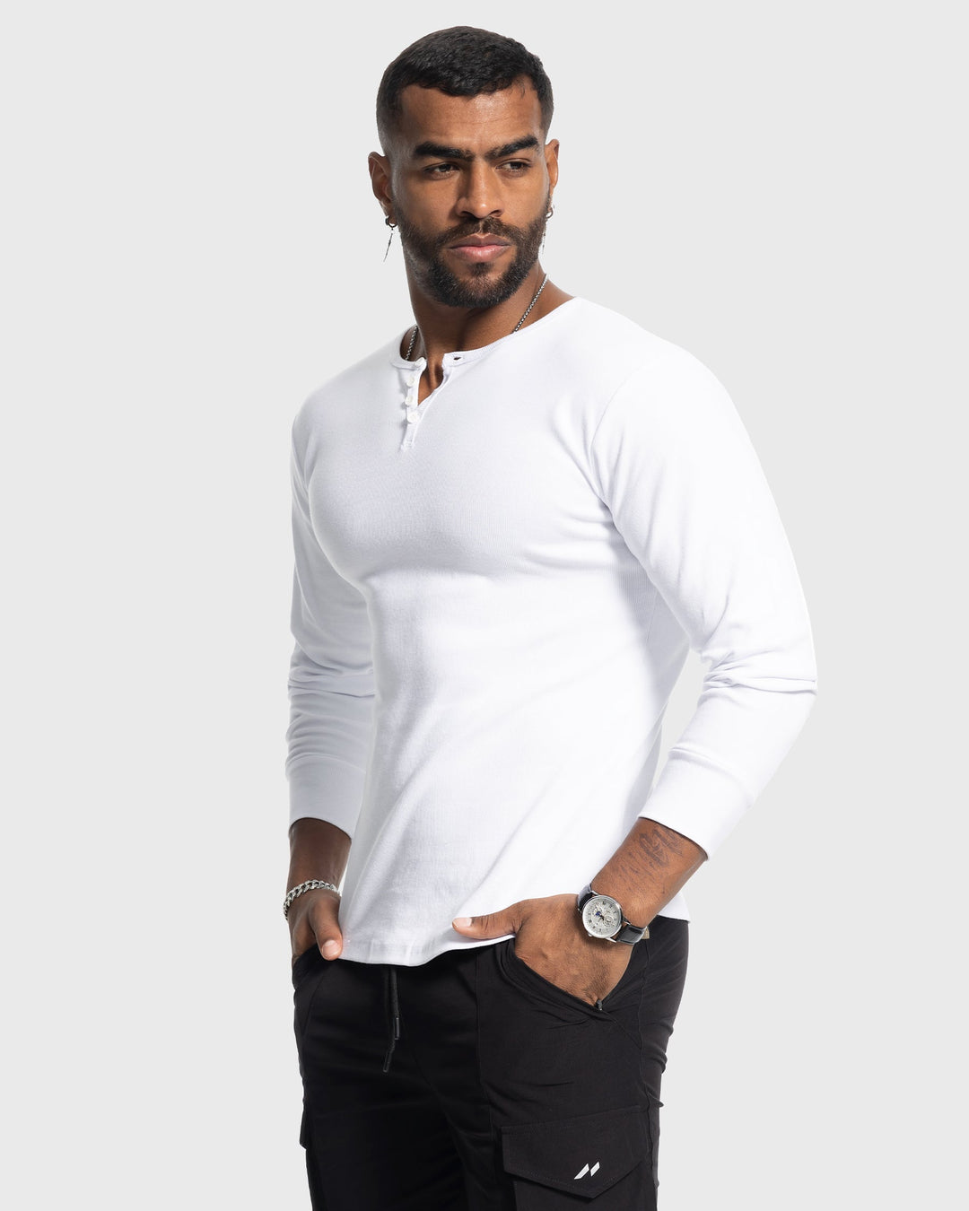 Everyday men's long sleeve ribbed henley, designed for ultimate comfort and style.