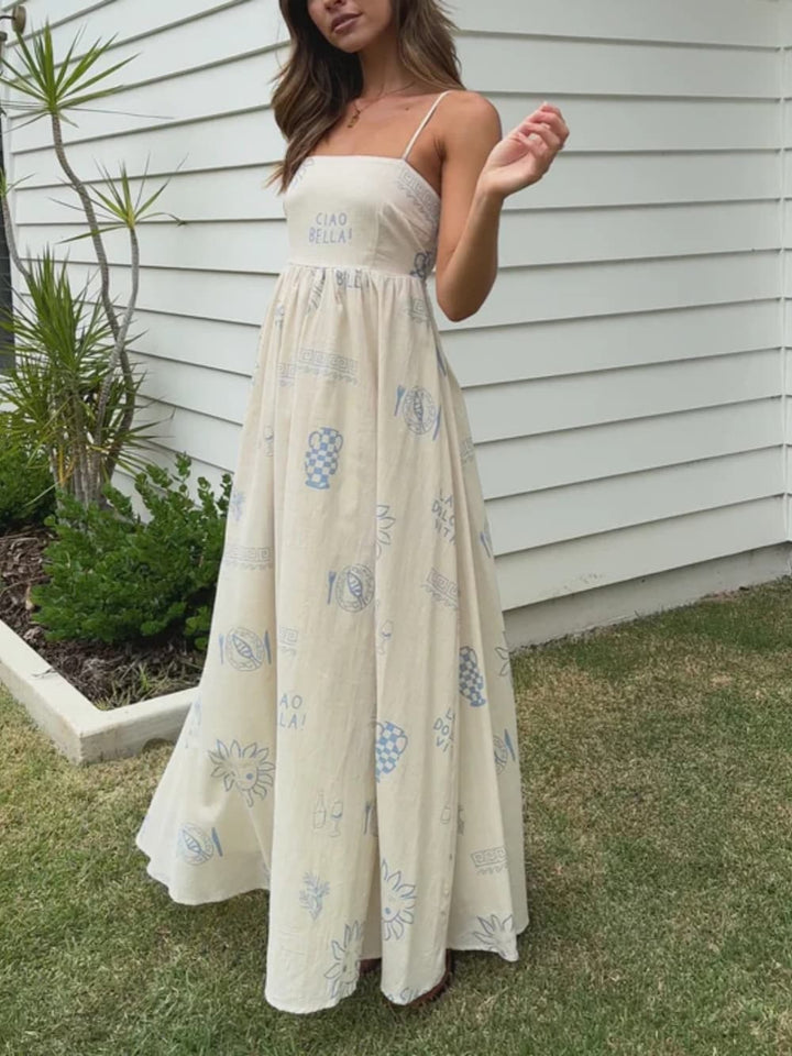 Versatile women's open-back maxi sundress, transitioning from casual beach wear to elegant evening events.