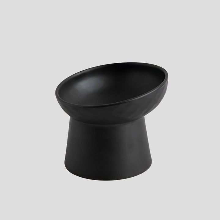 Stylish Nordic design ceramic tilted cat bowl for neck protection & comfortable eating. Modern pet feeder.