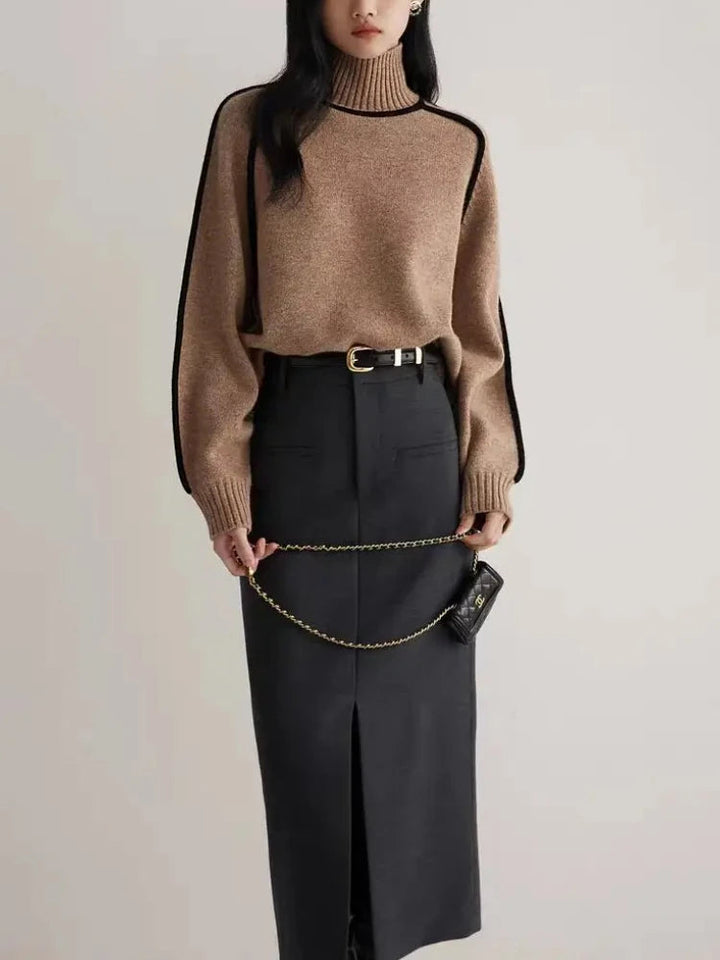 Soft, cozy women's relaxed fit turtleneck sweater. Perfect for fall fashion and versatile winter apparel.