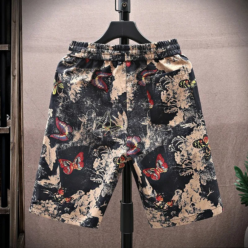 Stylish men's printed beach shorts, relaxed fit with drawstring, perfect for vacation & summer.