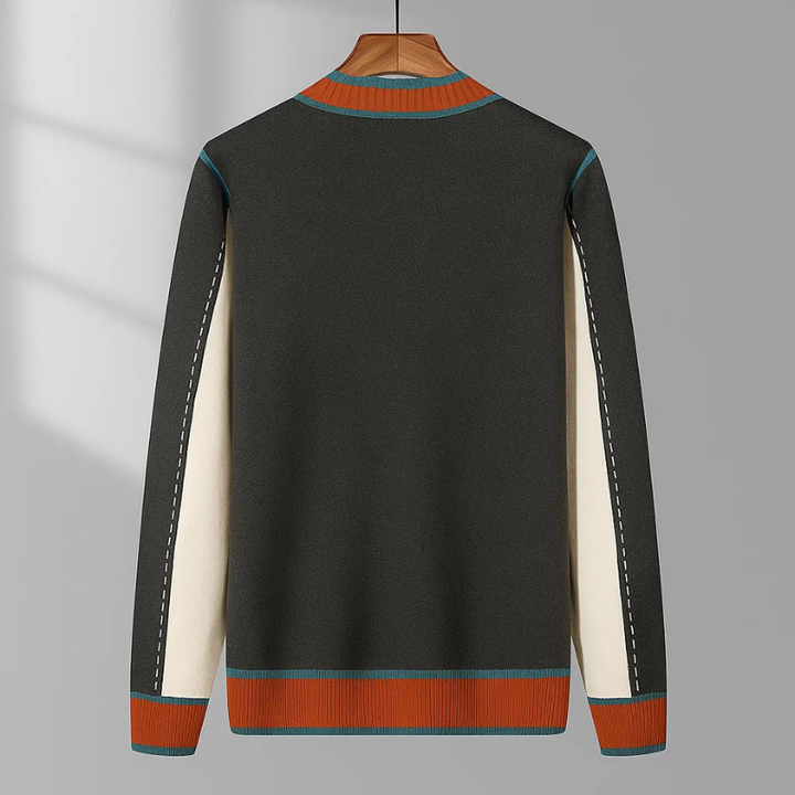Sophisticated gray women's knit cardigan with a button-up front and chic contrasting piping.