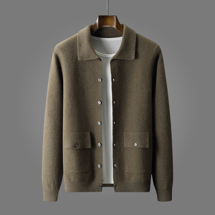 Trendy men's cozy cardigan sweater, a must-have for fall fashion and winter style. Effortless mens fashion.