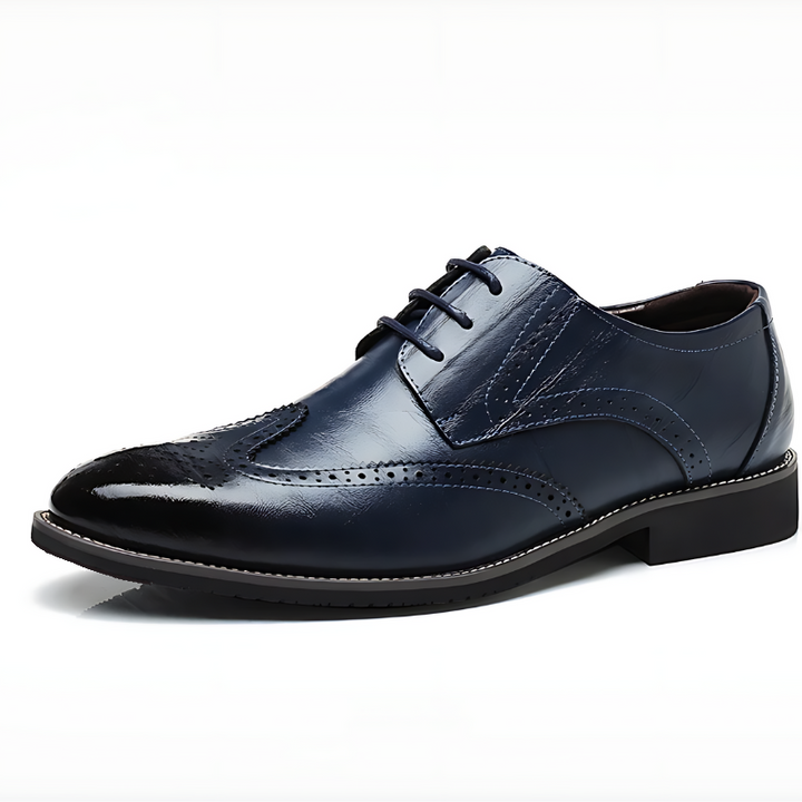 Professional men's brown brogue oxford business shoes, sleek formal footwear for the office.