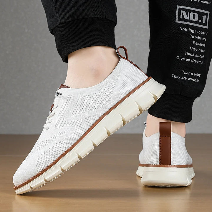 Versatile men's knit sneakers, breathable and lightweight for casual or athletic daily wear. Comfortable slip-on shoes.