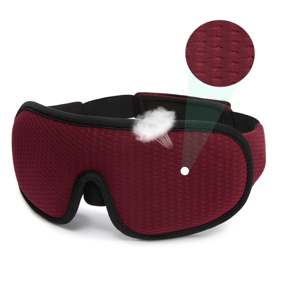 Pressure-free 3D contoured sleep mask. Unisex memory foam eye mask ensures complete darkness for restful sleep.