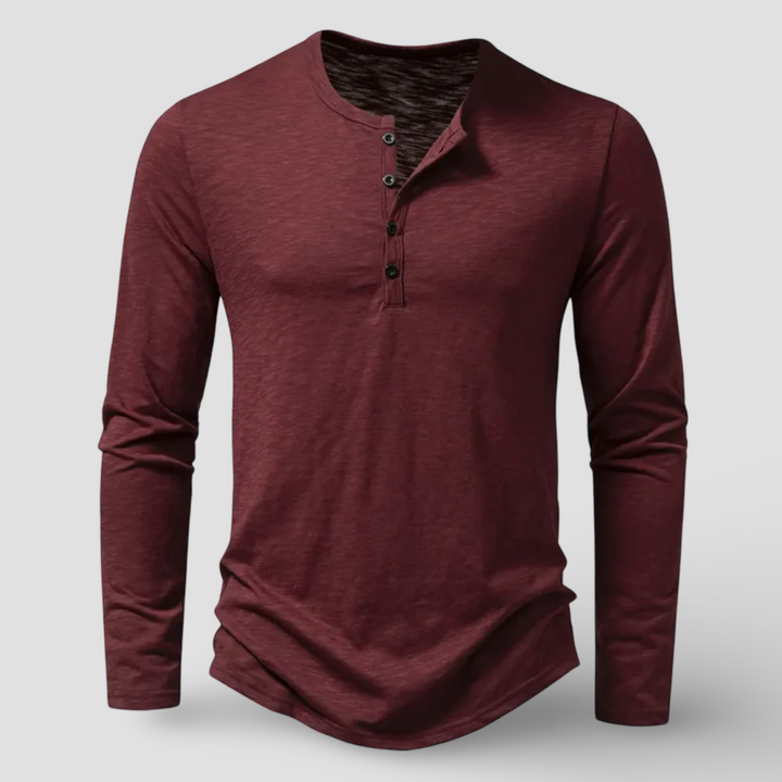 Comfortable men's long sleeve henley shirt for effortless everyday wear, a versatile top for men's casual fashion.