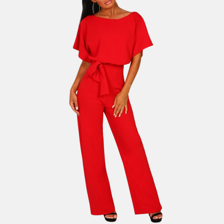 Chic wide-leg summer jumpsuit for women, solid color, ideal for elegant party wear or day-to-night outfits.