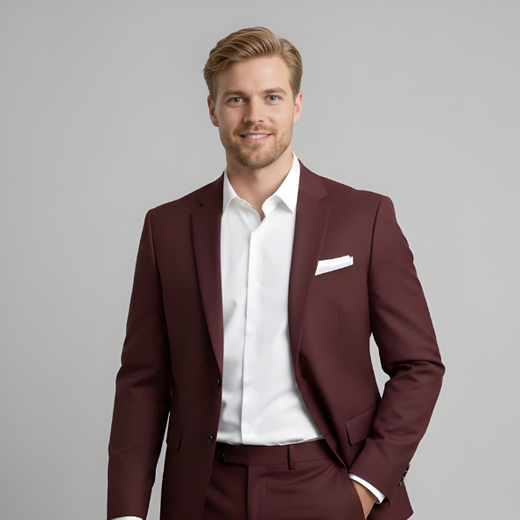 Men's tailored slim fit two-piece formal suit, perfect for business wear, weddings, or special occasions.