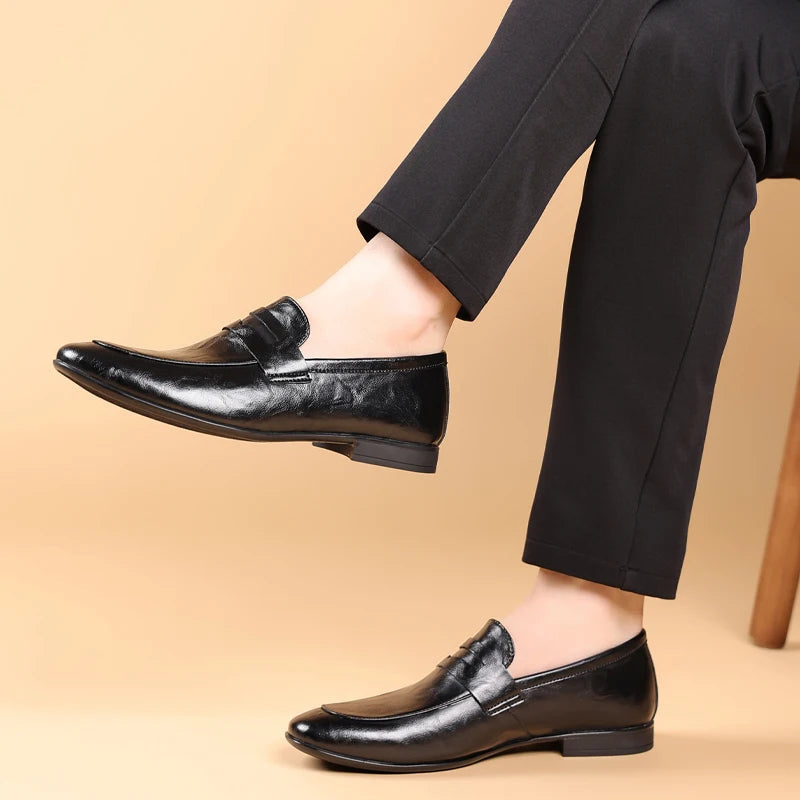 Black Men's Verona dress shoes, easy slip-on loafers for office & formal occasions.
