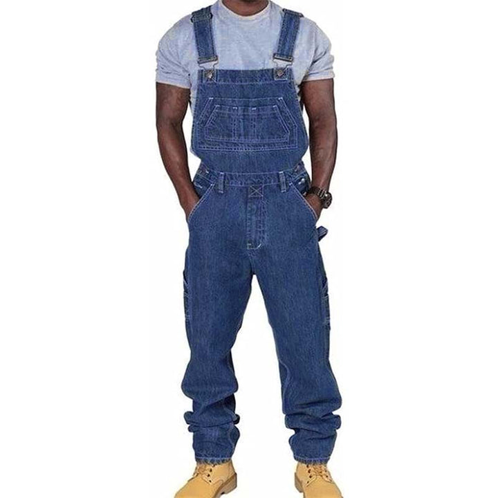 Men's loose fit multi-pocket bib overalls, great for durable workwear or casual utility fashion.