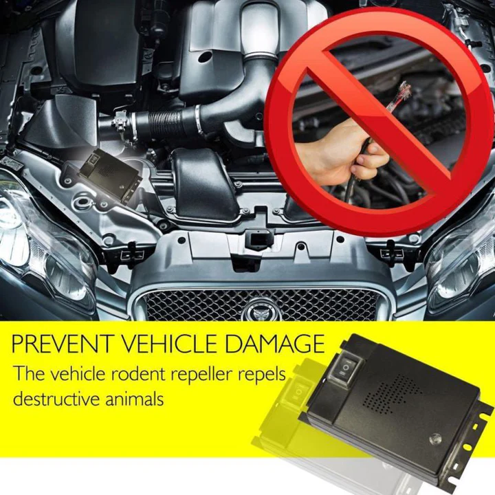Essential auto accessory: an ultrasonic car rodent repeller for effective mouse, squirrel, & pest prevention in vehicles.