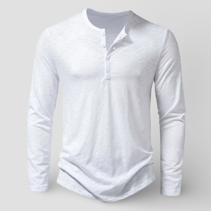 Classic men's long sleeve henley shirt in a soft fabric, offering comfortable and stylish everyday wear.