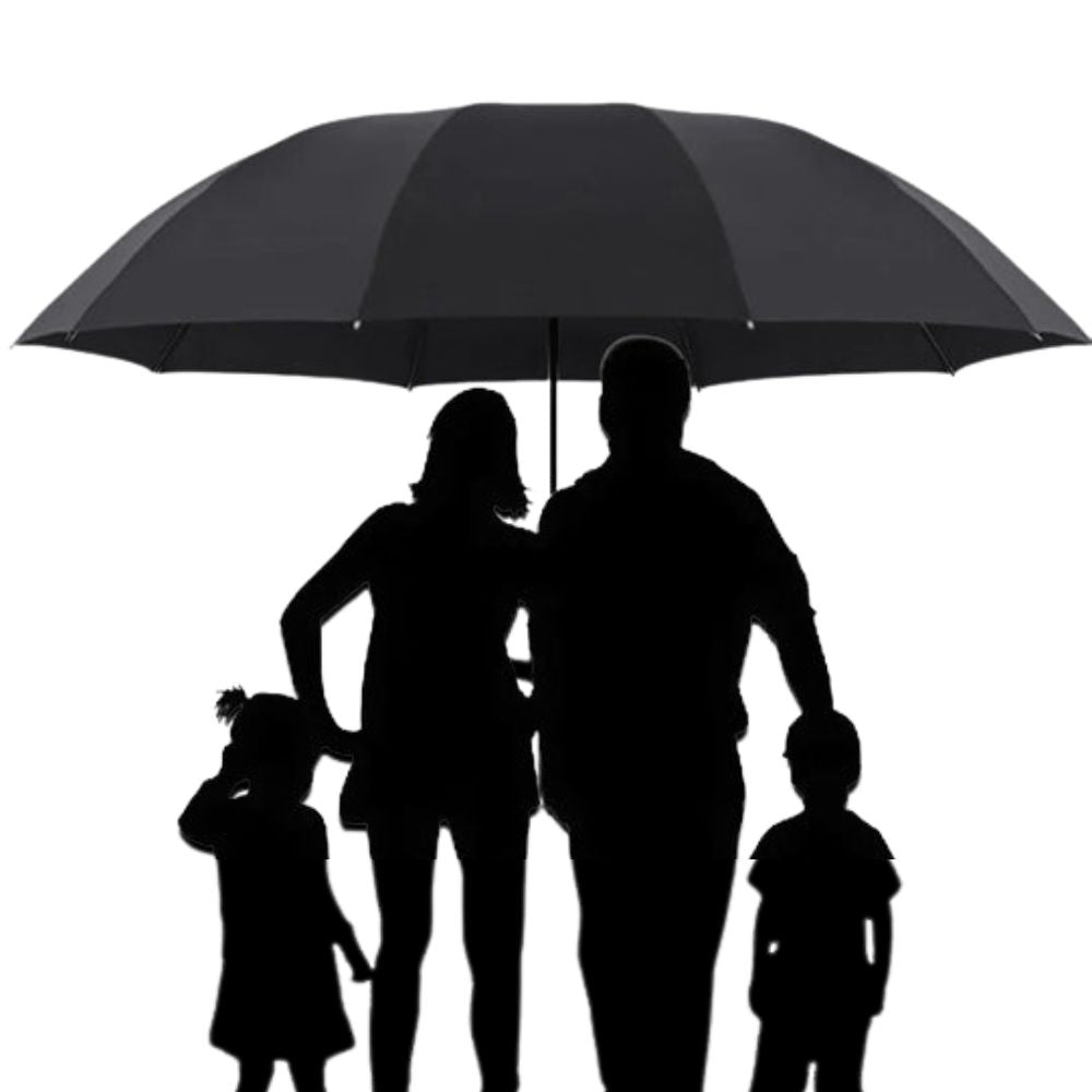 Durable super large folding umbrella, windproof for reliable all-weather family protection.