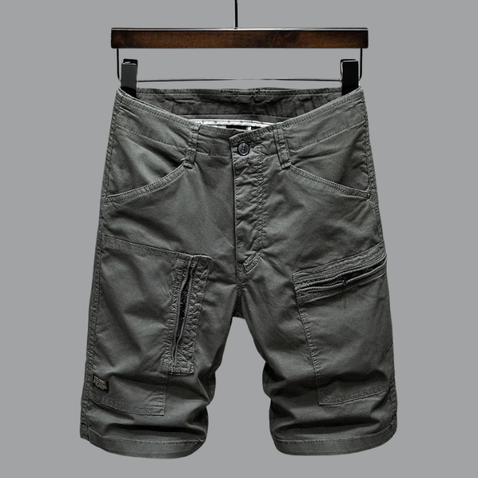 Men's summer cargo shorts, offering a comfortable tailored fit and practical utility design.