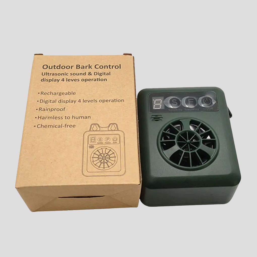 Weatherproof outdoor anti-bark device for dogs. Essential pet supply for quiet yards and effective dog behavior training.