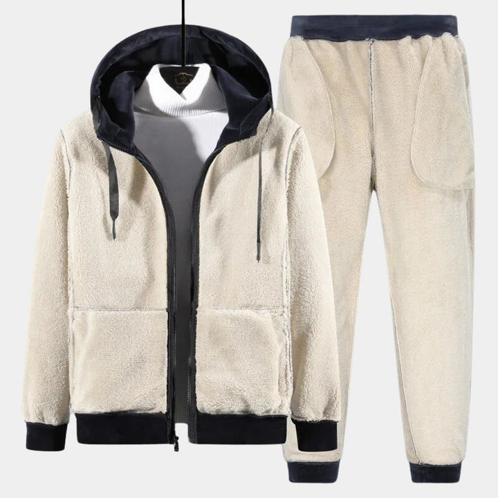 Unisex warm two-piece loungewear set in soft cotton-cashmere blend, designed for ultimate casual comfort.