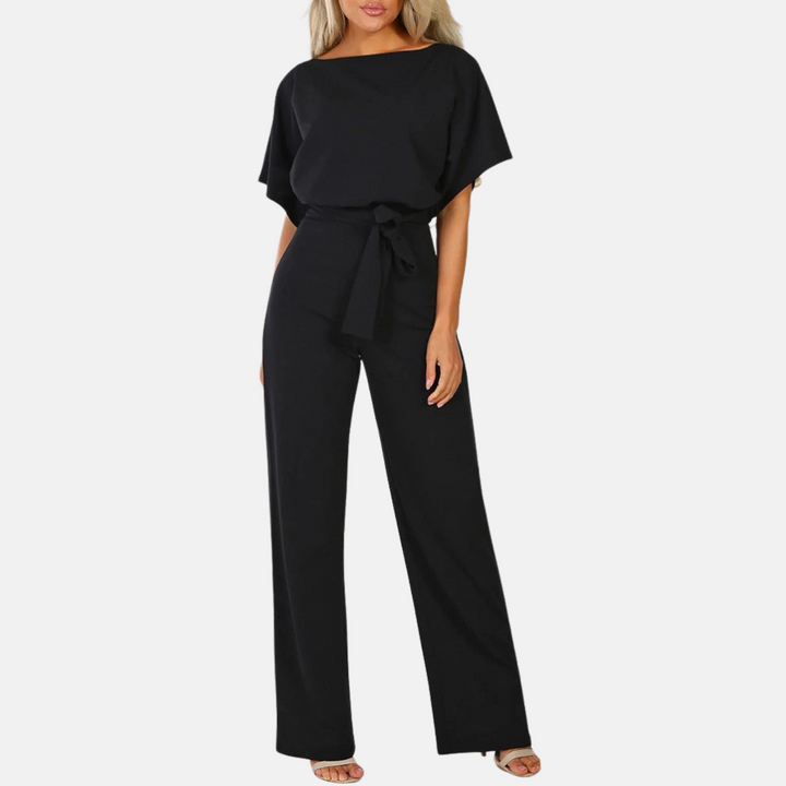 Elegant women's wide-leg summer jumpsuit, high-waist & short-sleeve design. Perfect for a chic party outfit.