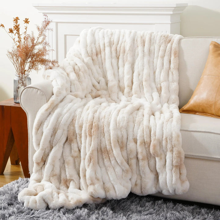 Washable faux fur throw blanket, luxurious, soft & plush for easy care and home comfort.