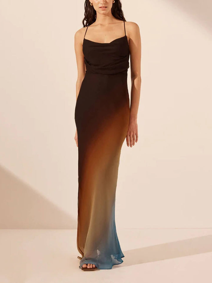 Elegant black backless maxi dress for women, perfect for wedding guests, formal events & evening parties.