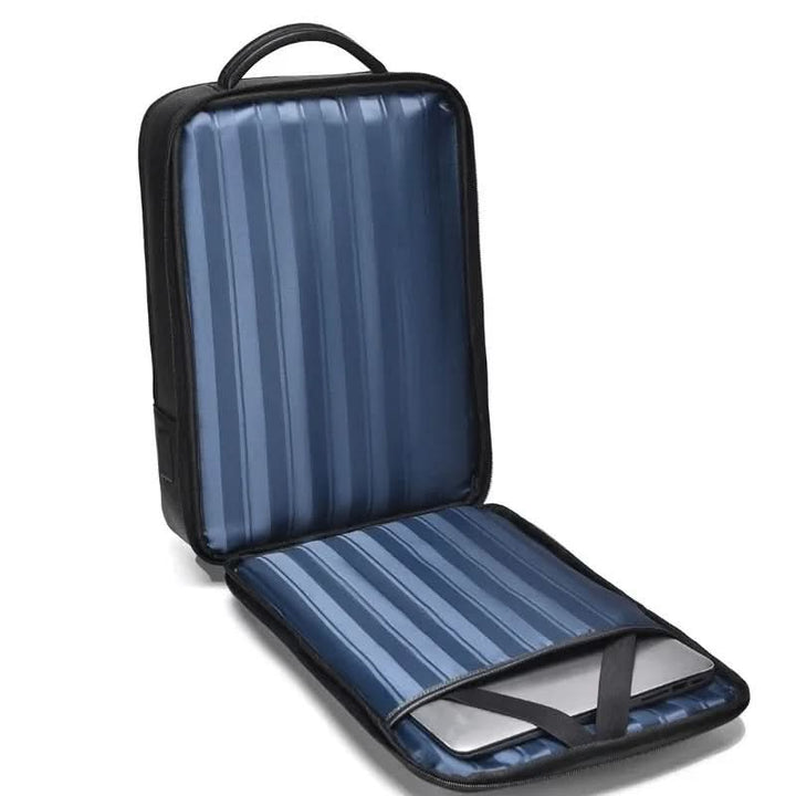 Contemporary smart laptop bag, a unisex USB backpack for secure and easy everyday carry.