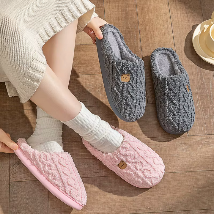 Soft plush teddy bear women's house shoes, perfect warm footwear for cozy indoor comfort.
