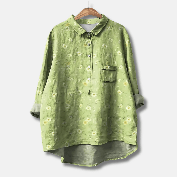 Casual chic women's floral long sleeve blouse, loose fit, button front, an elegant top for spring & summer style.